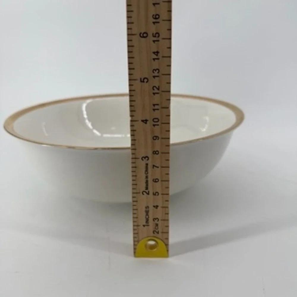 Pier 1 Porcelain Gold Band Serving Bowl White Round 9.25 inch Classic Elegant